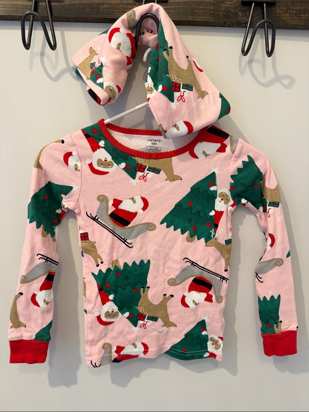 Carter's Kids Christmas Pajama Set with Santa & Trees Holiday Pink